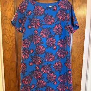 J. Crew Vibrant Blue Dress with Pink Floral Design